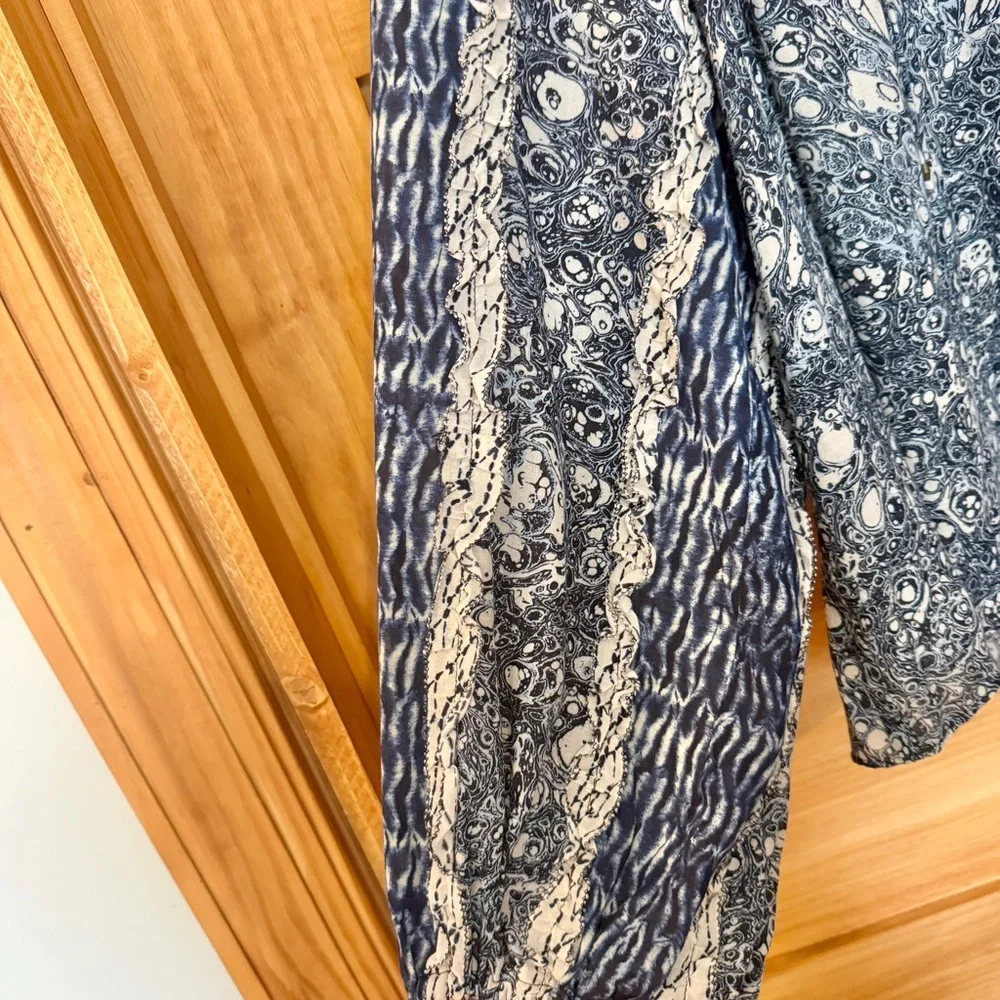 Ulla Johnson NEW Kana Indigo Ruffle Puff Sleeve Peasant Blouse Women’s size 6
